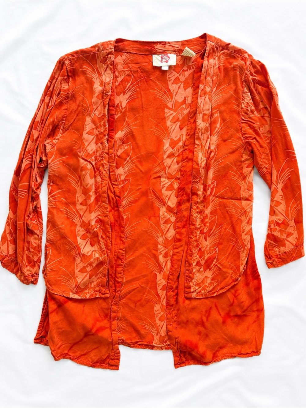 Hilo Hattie Hawaii Orange Tropical Rayon Kimono Duster Cardigan XS